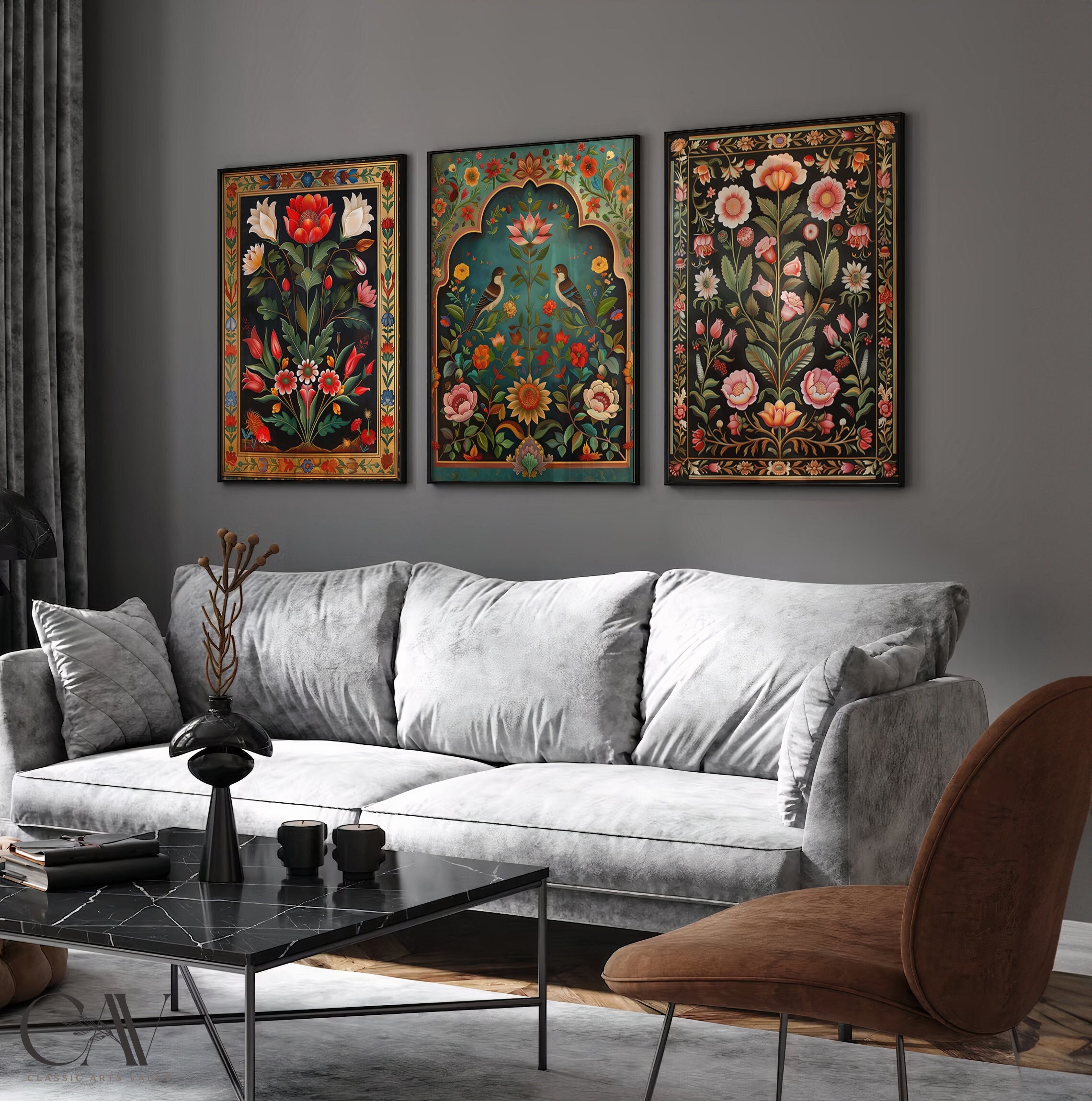 Indian Floral Art Print Vintage Cultural Poster Asian Decor