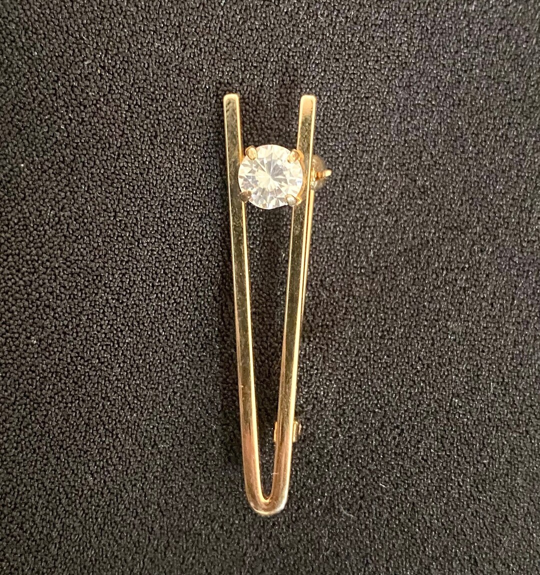 Vintage Yellow Gold Tone V Shaped Bar Pin Brooch With Solitare - Etsy
