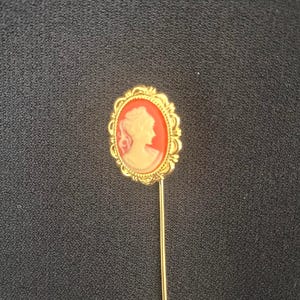 Cameo Stick Pin, Gold, Victorian Style, Antique Style, Coral Cameo
