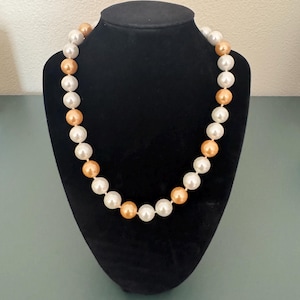 Champagne Pearl Necklace, Two Tone with Sterling Silver Clasp, 18 inch, Vintage