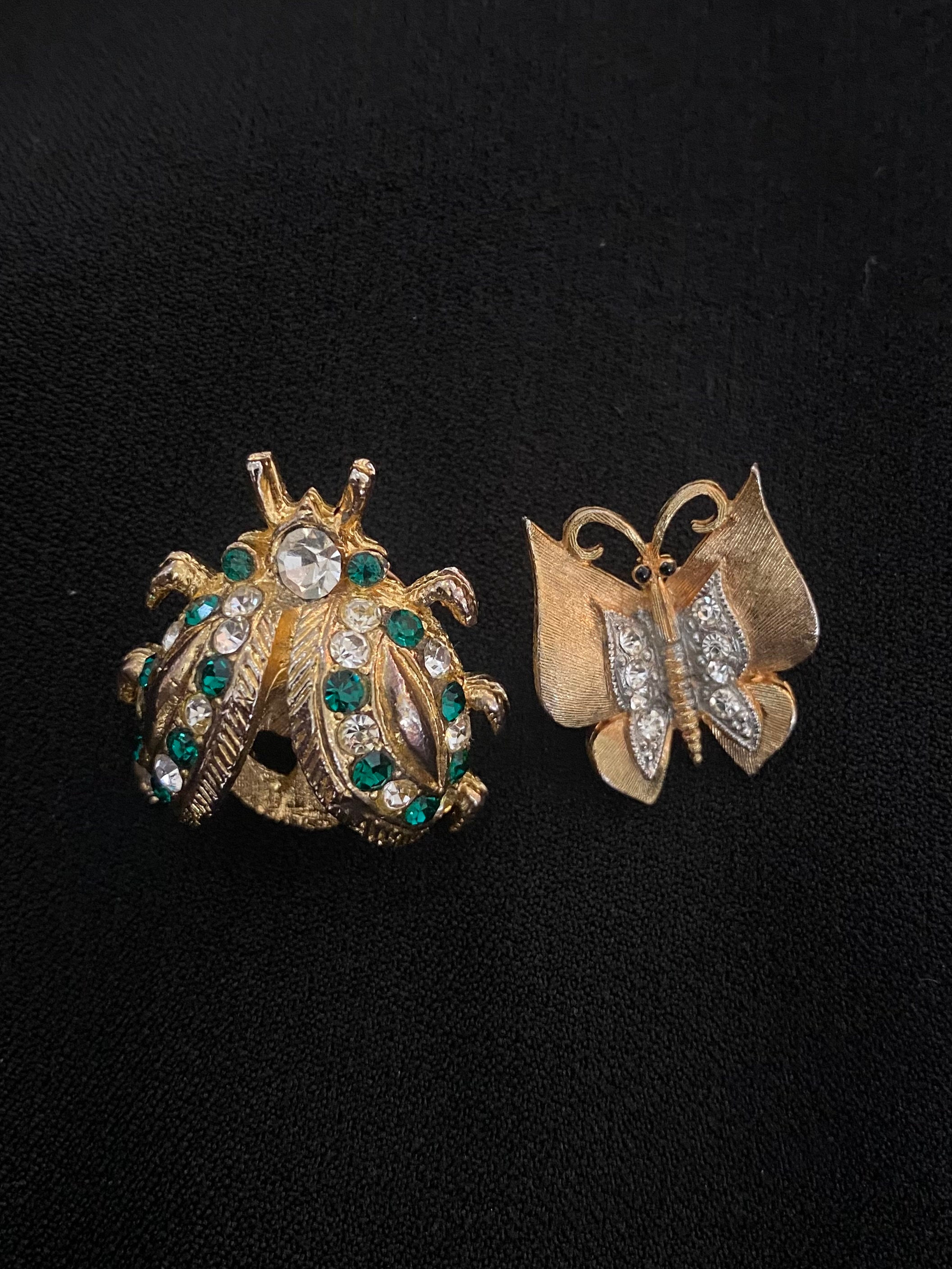 Bee Brooch and Butterfly Brooch Set, Whimsical Gold Tone and