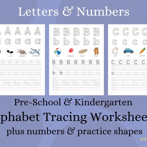 Letters and Numbers Printable Worksheets | Shapes for Tracing | Pre-School, Kindergarten, 1st Grade | Instant Download | Printable, Digital