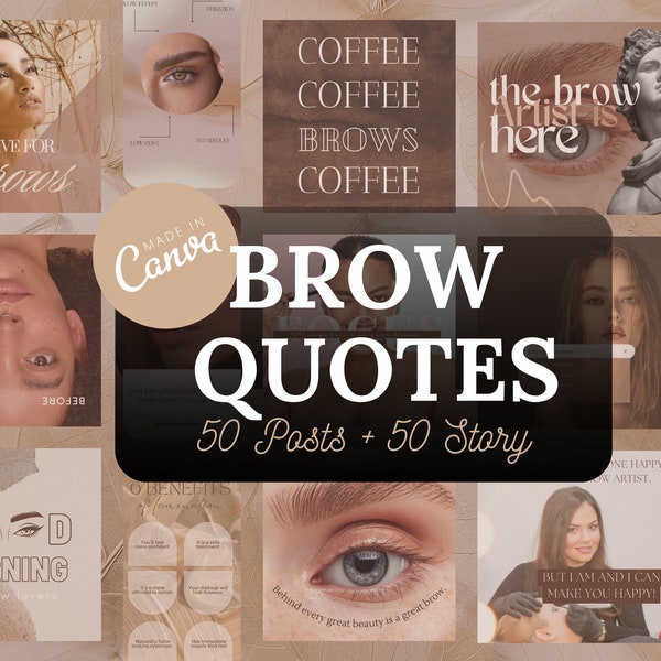 100 Quotes brow business / Luxury Brow lamination / Brow powder instagram post / PMU / Neutral Beige Eyebrow Specialist Template /Technician