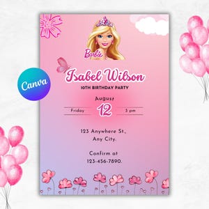 Editable Barbie Birthday Invitation - Pink Fashion Doll Party Invite - Printable Girl Birthday Template