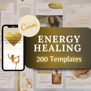 200 Energy healing instagram bundle - Spiritual instagram branding kit - Healing energy post story highlights - Canva Template editable