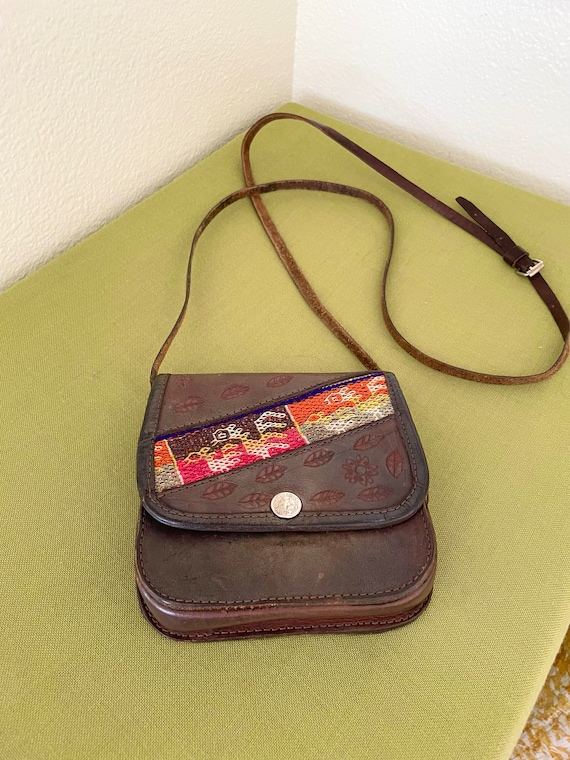 Vintage Leather Boho Ecuadorian Crossbody Purse