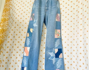 Upcycled Vintage Levi’s Orange Tab Patchwork Jeans Grateful Dead Inspired
