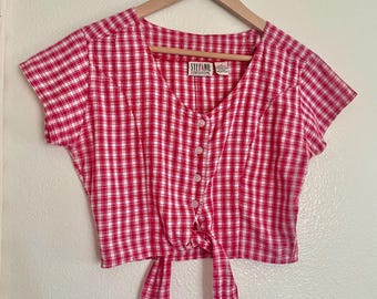 Vintage 90s Gingham Tie Front Crop Top