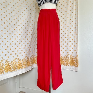 Rare Vintage Ralph Lauren Archive Sample Red Chiffon Pants | High Waisted Wide Leg Original Runway Prototype