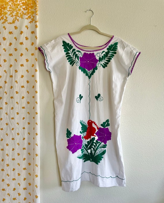 Vintage Embroidered Oaxacan Cotton Mexican Midi D… - image 1