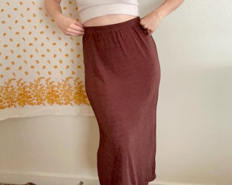 90s Brown Maxi Skirt Women's Large | Vintage Stonegear Stretch Bodycon Long Skirt | USA Made