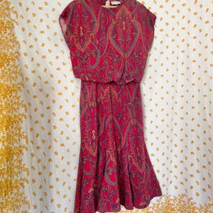 Vintage Amy-Deb Paisley Rayon Midi Dress Boho Jewel Tone 80s 90s Soft Drape