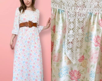 Vintage Floral Dress Maxi Comfortable Gown Slip