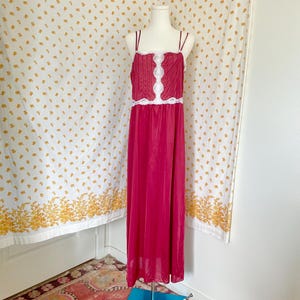 Vintage Suzy Star ILGWU Lace Maxi Slip Dress – Ruby Red Sheer Nightgown Lingerie – Women's Medium 70s 80s Romantic Boudoir