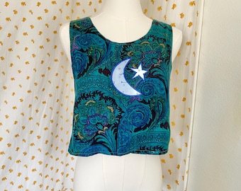 Vintage Moon Celestial Paisley Crop Top Blue Women&#39;s Small