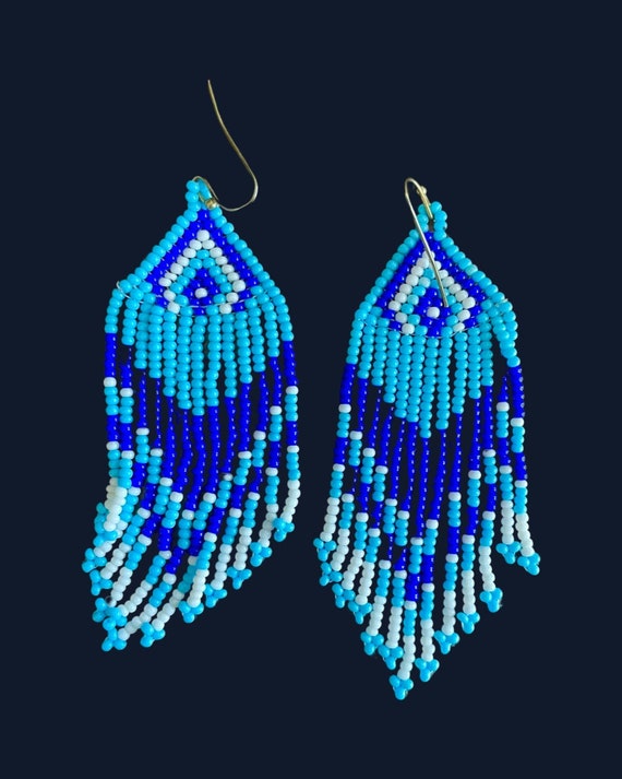 Vintage Handmade Simple Blue Seed Bead Earrings - image 1