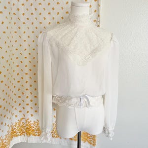 Vintage Victorian Lace Blouse Ivory Sheer MIKAL