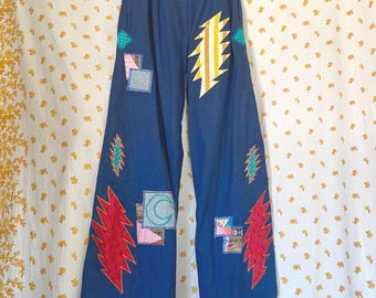 Upcycled Noah’s Flood Patchwork Jeans Vintage 80s 90s Pull On Denim Pants