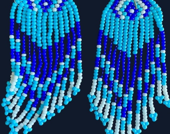 Vintage Handmade Simple Blue Seed Bead Earrings - image 2