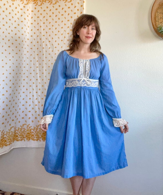 Vintage Boho Cottagecore Blue Lace Prarie Midi Dr… - image 3