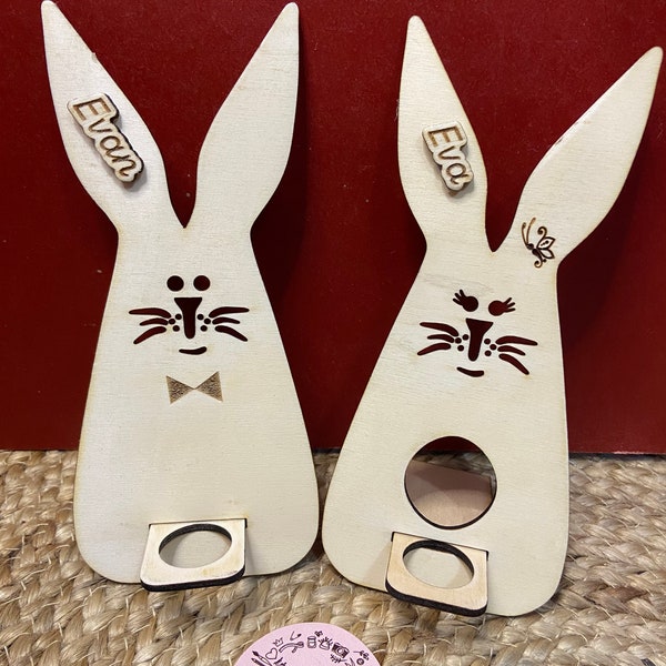 Lapin de Pâques, décor de lapin en bois,  cadeau Pâques personnalisée, cadeau de Pâques pour les enfants ,portable holder personnalisée