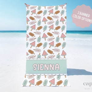 Personalized Kids Popsicle Beach Towel, Girls Custom Name Pool Towel, Gift For Her, Gift For Kids, Kids Beach Towel, Childrens Summer Towel