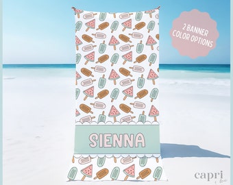 Personalisierte Kinder Eis am Stiel Strandtuch, Mädchen Name Pool Handtuch, Geschenk für sie, Geschenk für Kinder, Kinder Strandtuch, Kinder Sommer Handtuch