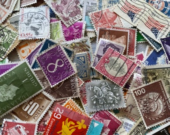 Más de 100 sellos postales antiguos usados, lote de collage efímero