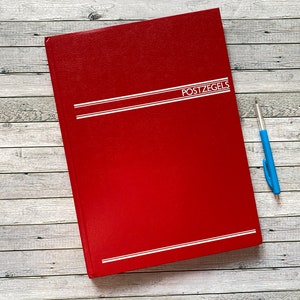 A4, red, empty stamp album, collection, A4 format, poststamps, album, junkjournal, postal stamp book, philately album, Postzegels