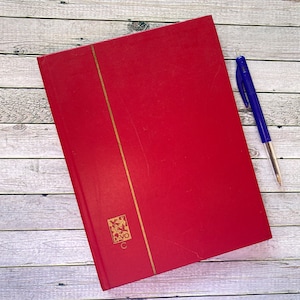 A5, red, empty stamp album, collection, A5 format, poststamps, album, junkjournal, postal stamp book, philately album, Davo C