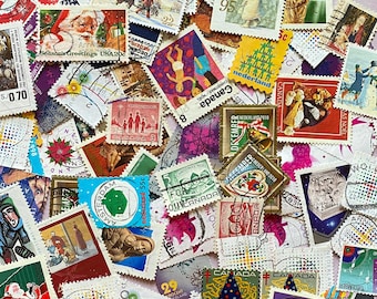 50 Vintage Christmas Poststamps, Worldwide Used Stamps