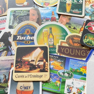 40 posavasos de cerveza vintage hechos de cartón, posavasos holandeses, alemanes, belgas y quizás ingleses, posavasos de cerveza, artículos de bar para biergarten usados