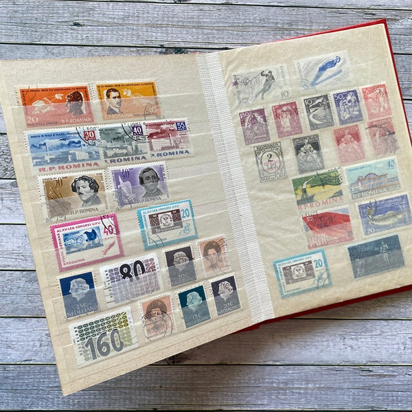 A5, Red, full stamp album, collection, A5 format, poststamps, album, junkjournal, postal stamp book, philately album, lighthouse