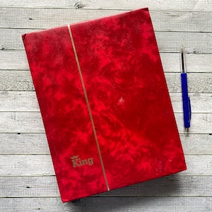 A5+, red, half full stamp album, collection, A5+ format, poststamps, album, junkjournal, postal stamp book, philately album, Poststamps