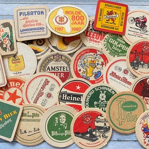 25 posavasos de cerveza vintage, hechos de cartón, posavasos holandeses, alemanes, belgas y tal vez ingleses, posavasos de cerveza, artículos de bar para biergarten usados