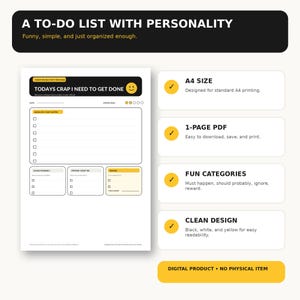 Funny To Do List Printable | Todays Crap Task Planner | Sarcastic Daily Checklist | Productivity PDF | Instant Download