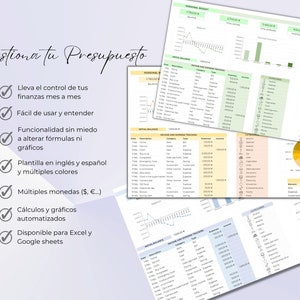 Plantilla para la Gestión de Finanzas Personales / Excel / Rastreador de Ingresos y Gastos / Seguimiento Presupuesto Mensual / Bookkeeping imagen 2