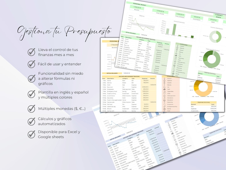 Plantilla para la Gestión de Finanzas Personales / Excel / Rastreador de Ingresos y Gastos / Seguimiento Presupuesto Mensual / Bookkeeping image 2