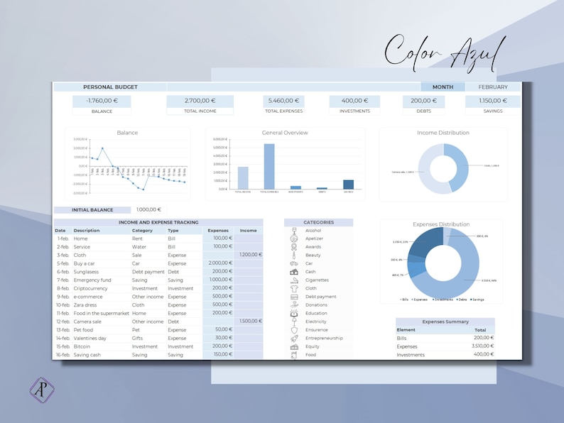 Plantilla para la Gestión de Finanzas Personales / Excel / Rastreador de Ingresos y Gastos / Seguimiento Presupuesto Mensual / Bookkeeping image 8