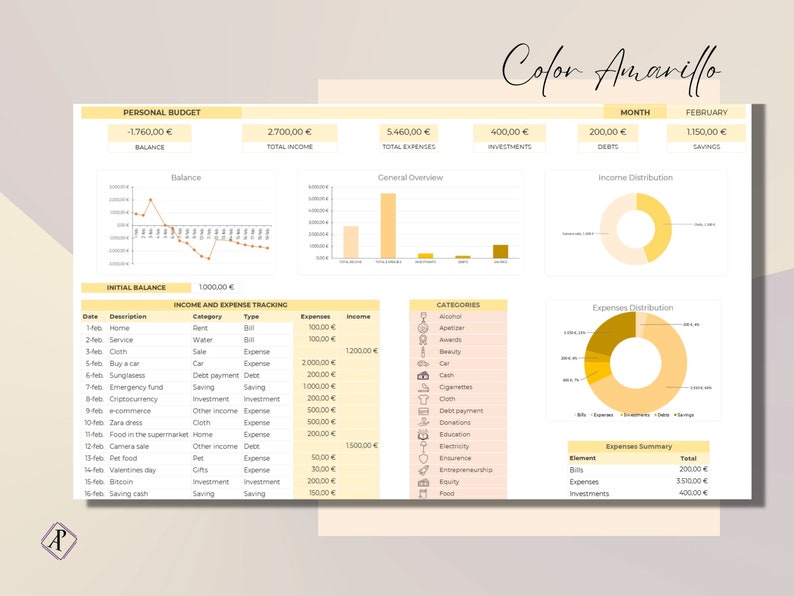 Plantilla para la Gestión de Finanzas Personales / Excel / Rastreador de Ingresos y Gastos / Seguimiento Presupuesto Mensual / Bookkeeping image 7