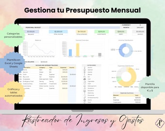 Plantilla para la Gestión de Finanzas Personales / Excel / Rastreador de Ingresos y Gastos / Seguimiento Presupuesto Mensual / Bookkeeping