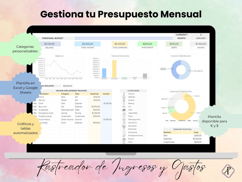 Plantilla para la Gestión de Finanzas Personales / Excel / Rastreador de Ingresos y Gastos / Seguimiento Presupuesto Mensual / Bookkeeping image 1