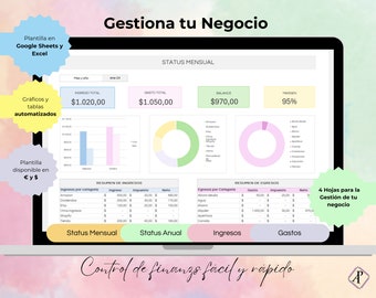 Plantilla para Gestión de Negocios Sencilla y Fácil de Usar / Excel y Google Sheets / Registra los Ingresos y Gastos / Easy Bookkeeping