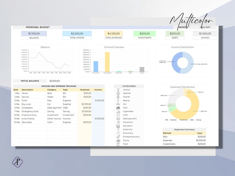 Plantilla para la Gestión de Finanzas Personales / Excel / Rastreador de Ingresos y Gastos / Seguimiento Presupuesto Mensual / Bookkeeping image 4