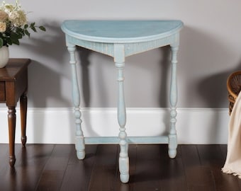 Small Hand Painted Demilune Console Table, Blue, Old World Patina