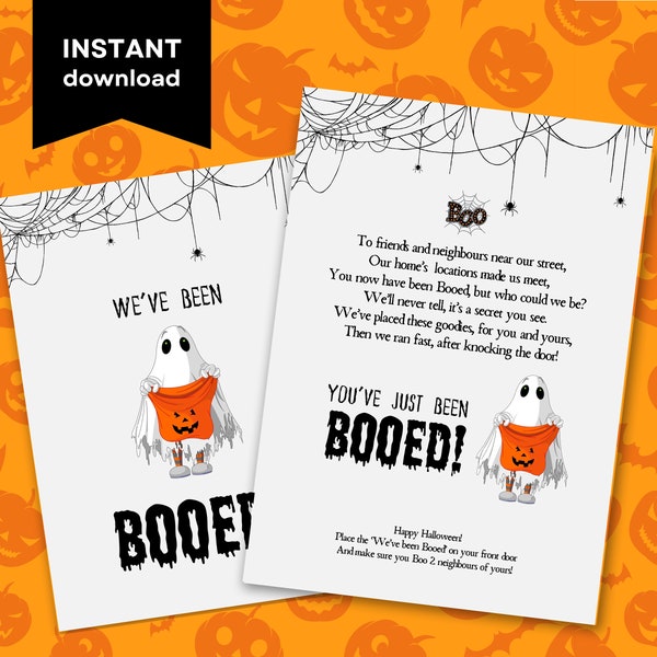 Youve been Booed printable for Halloween Game Sign, Weve been Booed sign, Boo your neighbours and friends Kit, Instant Download, Spooky