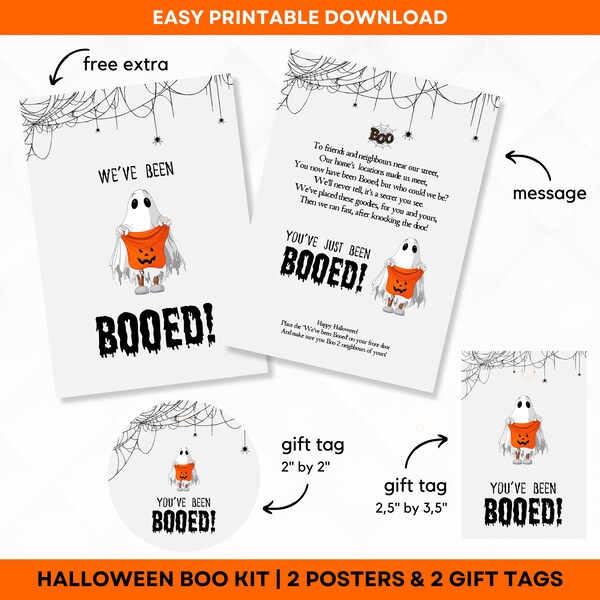 Youve been Booed printable for Halloween Game Sign, Weve been Booed sign, Boo your neighbours and friends Kit, Instant Download, Spooky