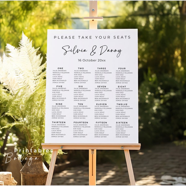 Minimalist Portrait Seating Charts, Canva template, Large wedding sign, Instant Download, Includes US|UK|AUS sizes, PB001
