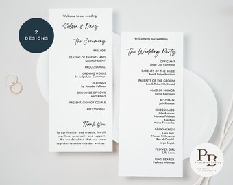 Minimalist wedding ceremony program template, Order of service, The Wedding Party, PB001