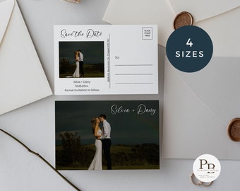 Minimalist Postcard Save the Date CANVA Template,Instant Download,Wedding Save the Date cards with photos & collage,Personalized cards,PB001